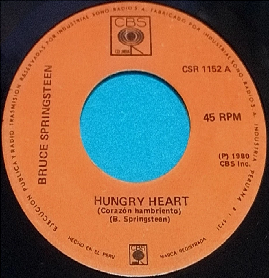 BRUCE SPRINGSTEEN "Hungry Heart" 1980, MADE IN PERU (SPANISH TITLES) 7" (VG+/EX) - Image 2 of 4