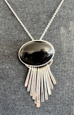 Caravantes II CII Mexico 925 schwarzer Onyx Fransen Brosche Anhänger 14,2 g