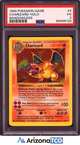 Pokemon 1999 Charizard 4/102 Holo Shadowless VG PSA 3