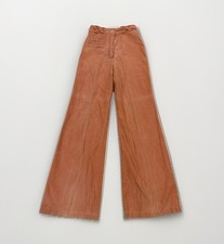 Vntg 1970 Orange Denim Bell Bottom Jeans High Waisted With Weave Pocket XS Hippy