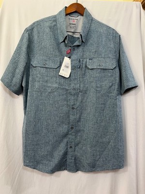 CHAPS Everyday Performance Mens Size L Short Sleeve Button Up Denim Blue New