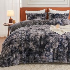 Faux Fur Duvet Cover King Size, 3 Pieces King/Cal. King 05-tie Dye Dark Grey