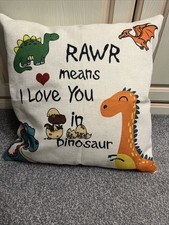 Rawr Means I Love You In Dinosaur Cream Cushion. Only Been Stored On Bed. VGC