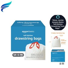 13 Gallon Kitchen Drawstring Bags, Unscented 120 Count, Effortless Disposal