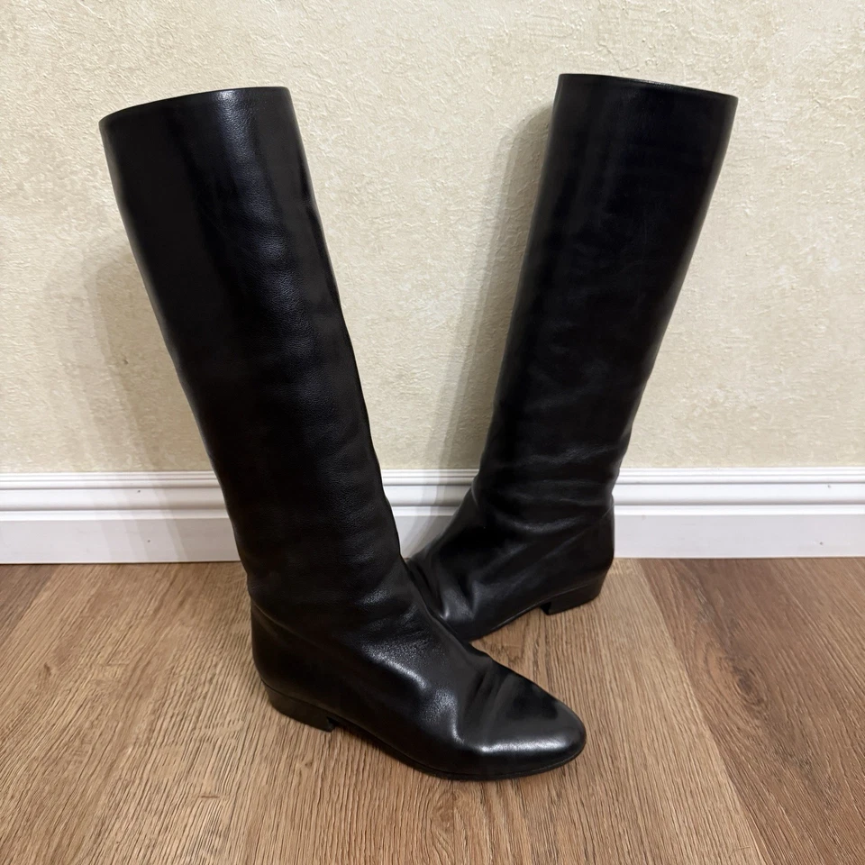Bottega Veneta Black Nappa Leather Pull On Riding Boots Size 6.5 B Italy - Image 3 of 4