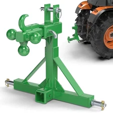 3 Point Quick Hitch Dual 2” Receiver with Trailer Ball Hitch and Hook, 3 Green