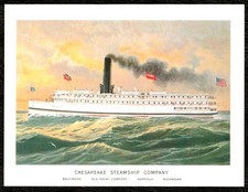 Chesapeake Steamship Co. Passenger Steamer Chromolithograph Art Card