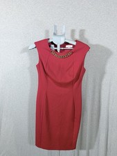 Calvin Klein sleeveless sheath dress in red featuring a distinct Chain Women’s 6