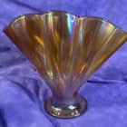 Vintage Fenton Marigold Stretch Glass Melon Rib Fan Vase Beautiful Color