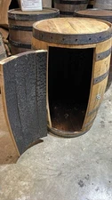 Whiskey or wine barrel cabinet with door for refrigerator or sink