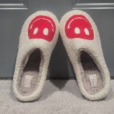 MIA Cozi Women's White Red Faux Fur Slip-On Smiley Face Slippers Size 8M
