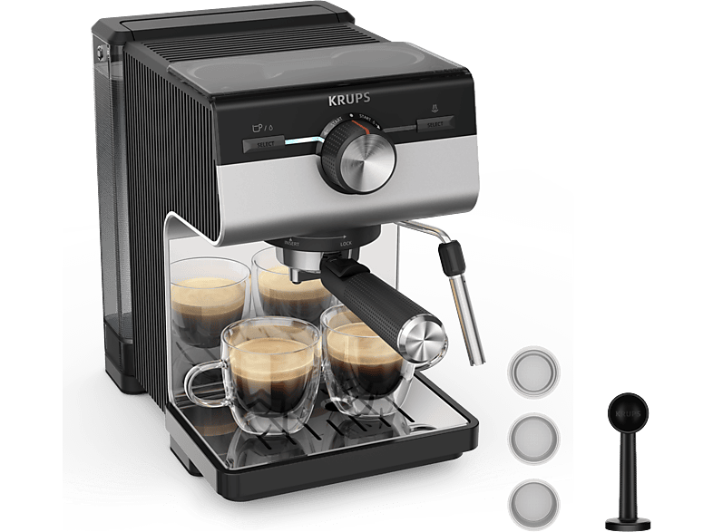 Krups Moulinex Authentic+ Cafetera Espresso Manual 15 Bares De Presión Boquilla De Acero Inoxidable 2 L De Depósito Cápsulas Ese Inox - Imagen 2
