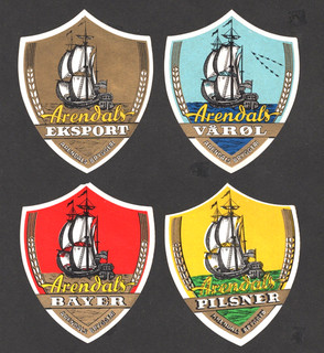 4 diff. Arendals beer label Eksport Varol Bayer Pilsner Norway