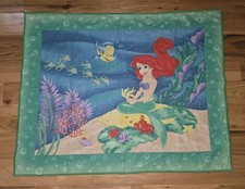 Vtg. Disney Little Mermaid Toddler Crib Quilt Blanket Wall Hanging Glitter