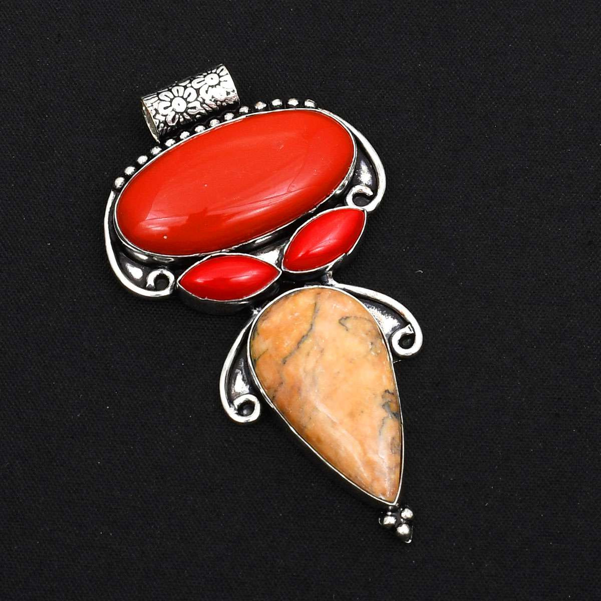Coral Dendrite Opal Gemstone Ethnic Handmade Pendant Jewelry Gift 2.56