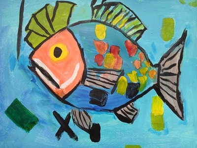 Expressionism/Abstract Freddie Fish 11x14 colorful Handmade Street Art Painting