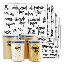 157 Pantry Labels for Food Containers, Black Script + Numbers Stickers