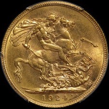 1924 Perth George V Large Head Sovereign Choice Unc (PCGS MS63)