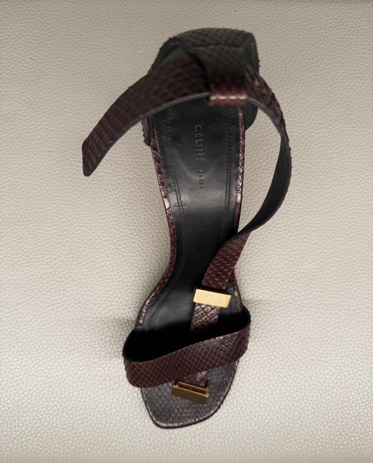 Celine Brown / Oxblood Python Snakeskin Sandal He… - image 4