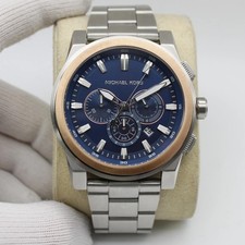 Michael Kors Grayson 47mm Two Tone Steel Blue Dial Quartz Mens Watch MK8598