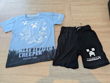 Light Blue & Black Minecraft T-shirt and Shorts Set/Pyjama Set Age 8 Yr Matalan