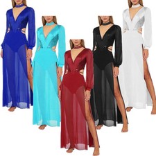 Womens Dancewear Latin Bodysuit Chest Dress Rumba Dance Practice Fringed Robe