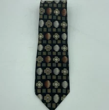 Mark Alexander 100% Silk Necktie Tie 3.5” X 58” Black With Sage And Tan