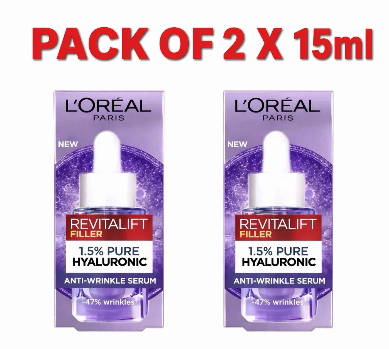 2 BOXES OF L'OREAL Revitalift 1.5 Pure Hyaluronic Acid Anti-Wrinkle Serum