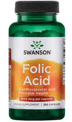 Swanson, FOLATE - FOLLIC ACID 800 mcg 250 Capsules VITAMIN B-9