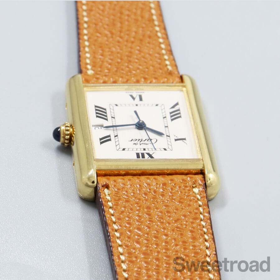 Cartier Must Tank XL size Ref.2413 Quartz Vermeil Leather 26mm