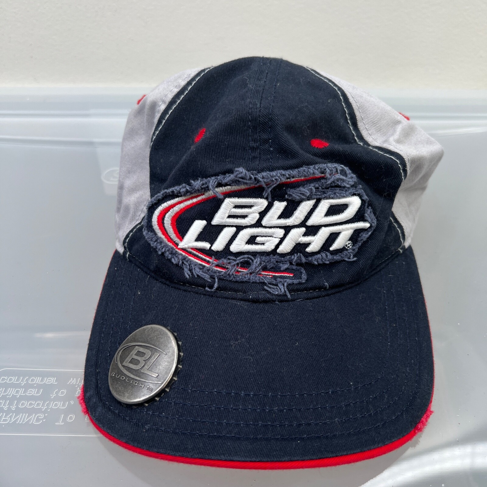 Bud Light Hat Mens Adjustable Blue Snapback Baseball Cap Logo Beer Bottle Opener