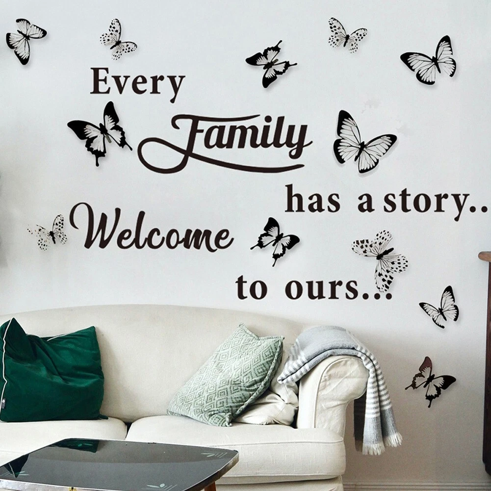 Large DIY Family Wall Quotes Decal Wall Stickers +12 Butterflies Home Art  Decor