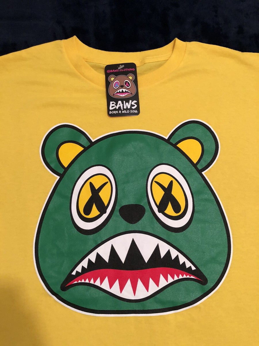 Baws Bear Crazy Green Baws T-shirt Yellow Size Medium New NWT