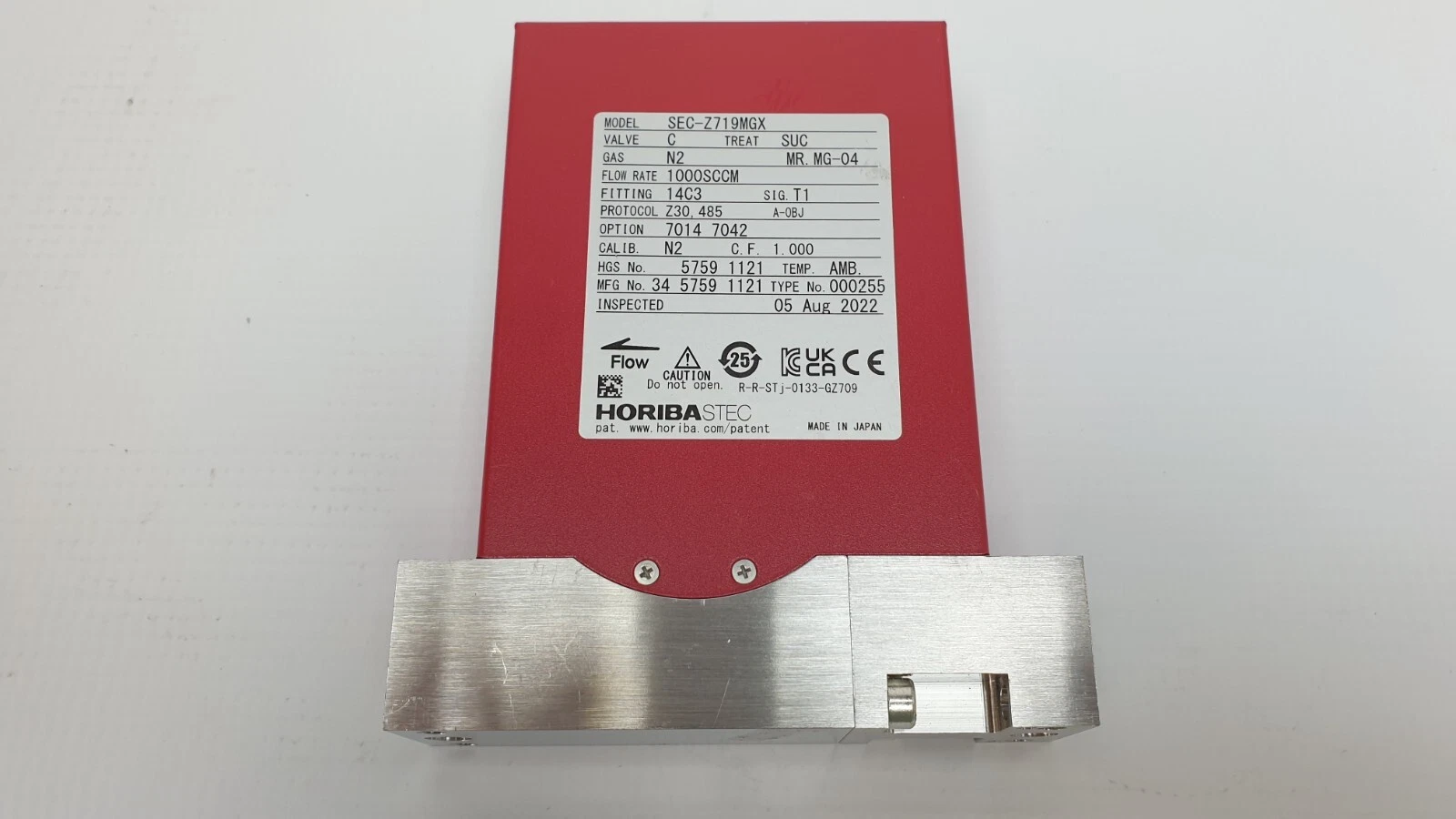 HORIBA STEC SEC-Z719MGX nameplate: N2, 1000 SCCM, fitting 14C3, protocol Z30 485