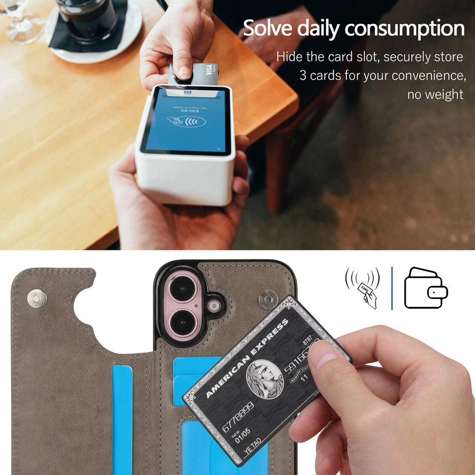 For iPhone 16 15 Pro Max 14 13 12 11 XS XR WOMEN Leather Wallet Flip Case Cover - Image 4 of 4