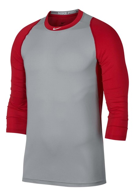 Nike Men's Pro Cool 3/4 Raglan Sleeve Baseball Shirt Size Small Gray/Red | eBay