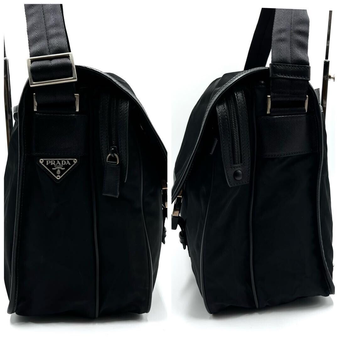 Prada Shoulder Bag with Triangle Logo, Nylon, Leather Prada Shoulder Bag with Triangle Logo, Nylon, Leather