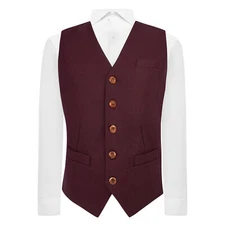 Luxury Burgundy Wool Waistcoat, Tweed