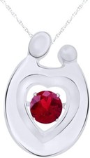 Mother  Child Heart Necklace Simulated Birthstone 14K White Gold Plated Silver