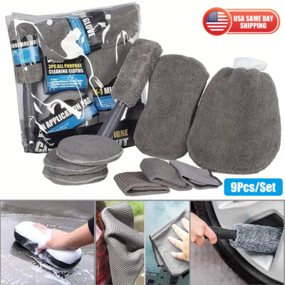 9x Car Wash Cleaning Detailing Tool Set For Interior Exterior Wheel Leather Seat
