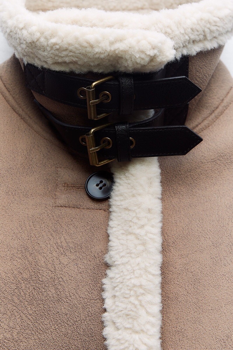 ZARA DOUBLE-FACED COAT WITH BUTTONS MINK FW24 SIZE L 8073
