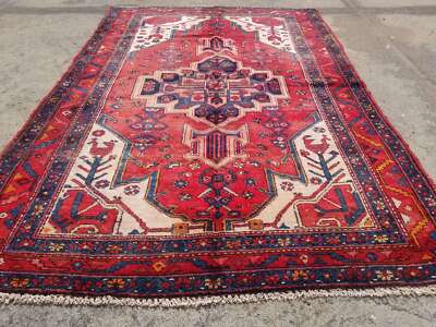 Vintage Distressed Hand Made Traditional Oriental Wool Multicolor Rug 197x133cm