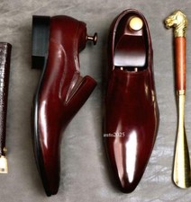 Mens Real Leather Business Shoes Pointy Toe Slip on Wedding Oxfords Formal New L