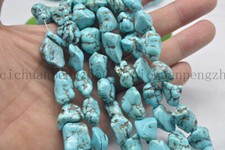 Real Natural 15x20mm Blue Turquoise Irregular Nugget Gemstone Loose Beads 15''