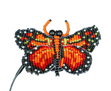BARRETTE HAND BEADED FRENCH HAIR CLIP MONARCH BUTTERFLY HAIR ACCESSORY 4" X 3"