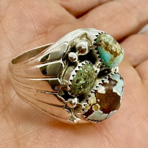 Navajo Men's Lone Mountain Turquoise Ring Sz 13.5 Sterling by A Spencer 17.5g - Picture 4 of 6