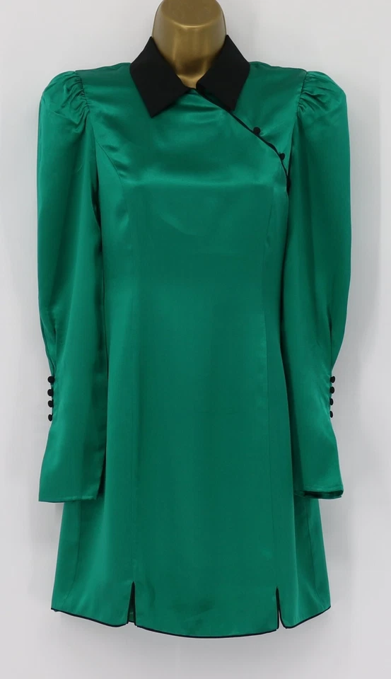 DE LA VALI WHISKEY SILK MINI DRESS WOMENS UK6 GREEN RRP£375 BR
