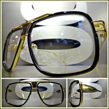 CLASSIC Vintage RETRO HIP HOP Rapper Clear Lens EYE GLASSES Black & Gold Frame