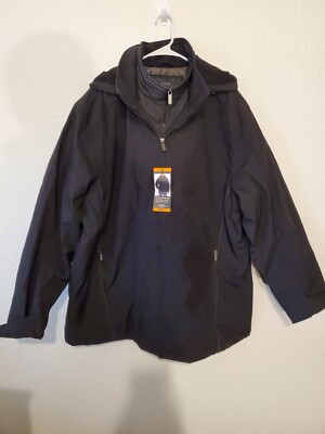 NWT Men's Weatherproof Stretch Tech Jacket Navy Blue Hood Zips Pockets XXL