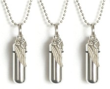 Set of 3 Angel Wing with Rose CREMATION URN Necklaces with Velvet Pouches